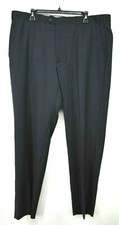 Santorelli Mens Dark Navy Luxury Flat Front Wool Trousers Career Slacks picture