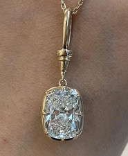 IGI Lab Grown Diamond 3.00Ct Cushion EF Bezel Necklace Pendant 14K Yellow Gold picture