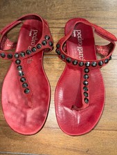 PEDRO GARCIA RED LEATHER SANDALS W/SWAROVSKI CRYSTALS 37 1/2  US 7 1/2 AWESOME picture