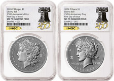 2 Coin Set 2026 Morgan Peace Diamond Field 250 Privy NGC MS70 FDOI Bell Presale picture