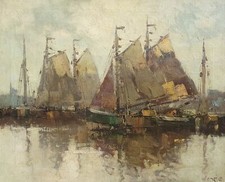 Port with Sailboats (probably Hamburg), Otto Wild, Painting - Oil on Canvas picture
