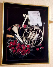 Vintage 1985 French Horn Roses Music Art Print Gold Framed Saint Chateaux picture