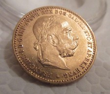Austria 1897 Ten Corona, Sharp Strike, Good Color, AU (size of a Lincoln cent) picture