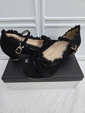 100FIXEO Womans Low Heel Lolita Shoes Cute Lace Bow Mary Jane Pumps Size 7.5 picture