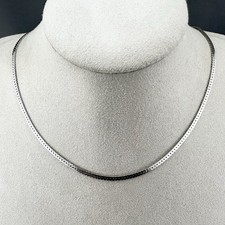 Vintage Monet Chain Necklace Silver Tone Flat Herringbone Link Signed 15” picture