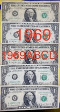 Vintage 5 Notes 1969 A B C D Series Set Fancy Serial Number One Dollar Bill DC picture