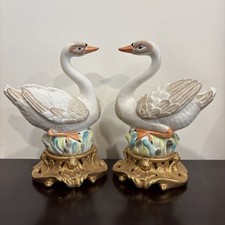 PAIR OF MOTTAHEDEH PORCELAIN SWANS IN THE STYLE OF JJ KANDLER, STUNNING picture