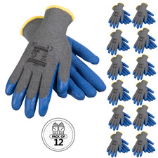 12 Pairs Latex Coated Work Gloves Blue Crinkle Grip Construction Warehouse picture