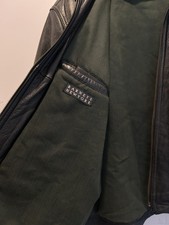 Vintage Barneys New York Black Leather Shell Green Inlining Jacket Men's Small picture