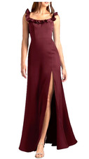 NWT AZAZIE Callie Cabernet Mermaid Side Slit Satin Dress Medium (Custom Sized) picture