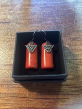 Antique Momo Coral And Sterling Dangle Earrings  Authentic picture