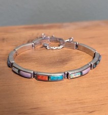 Calvin Begay Sterling Silver Multi-Stone Bracelet Channel Inlay 8