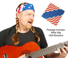 Willie Nelson Official Braided Wig Cowboy Country Costume with USA Bandana picture