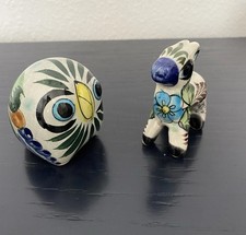 VTG 1970s Miniature Mexican Tonala Pottery Owl & Donkey Handmade Folk Art picture