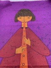 RARE MCM German Fabric Wall Hanging Signed Traute Sänger  - Girl Playing Flute picture