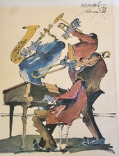 Vintage 1976 Watercolor New Orleans Jazz Musician Piano Leo Meiersdorff Print picture