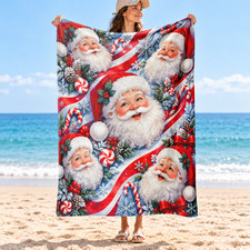 christmas santas with candy canes and ribbons picture
