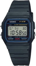 Casio F91W-1, 7 Year Battery Chronograph Watch, Black Resin Strap, Alarm, NEW picture