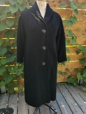 Vtg 1950s EVERITT BUELOW Houston Black 100% Cashmere 3 Button Coat Pockets M L picture