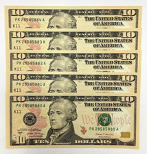 NEW Uncirculated TEN Dollar Bills Series 2017A $10 Sequential Notes Lot of 5 picture