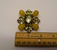 RARE Regency Signed Vintage Yellow Art Glass Rhinestone Brooch Pin~ MUST SEE picture