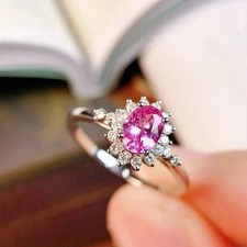 3.50Ct Oval Cut Natural Sapphire & Diamond 14K White Gold Luxury Ring picture