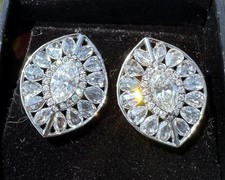 ESTATE HUGE 3.35CT ONE OF A KIND ROSE MARQUISE & ROUND CUT DIAMOND EARRINGS 18K picture