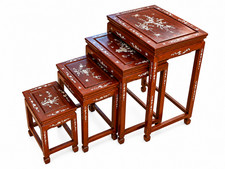 Chinese Ming Style Mother of Pearl Inlaid Wood Nesting Tables Set of 4 picture