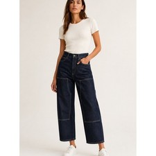 Zara Dark Indigo Wide-Leg High-Rise Jeans picture