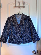 GNW Women's L Black/Silver Jacquard Floral Lined One-Button Blazer picture