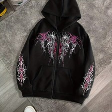 Mens Gothic Zip Hoodie S-4XL Y2K Grunge Streetwear Black Graphic Jacket picture