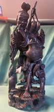 Chinese Antique Rose Wood Fisherman 20” tall X 7.50 w Large Hand Carved Longan picture