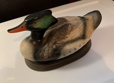Vintage Hand painted Porcelain Duck on wooden block stand 10