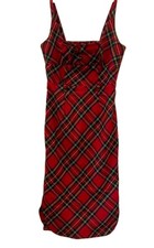 L.A.M.B. Gwen Stefani Red Tartan Plaid 100% Wool Dress Cutout Back Leopard S#238 picture