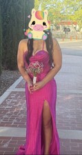 Pink Sequin Silk Blend V-Neck Backless Lace-Up Side Slit Long Gown 6 picture