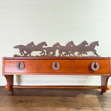 VTG Western Horse Wall Shelf Quilt Rack Towel Holder Rustic Cowboy Wood Shelf picture