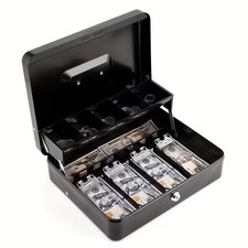 NWT Large Metal Locking Cash Box with Cash Tray & 10 Compartments picture