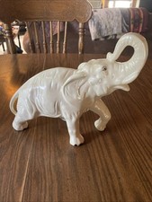 Vtg ‘76 Ceramic Mid-Century, Iridescent, White Elephant Trunk Up For Good Luck ￼ picture