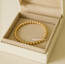 Vintage Dainty 5mm Gold Filled Beaded Layering Bracelet Stretchy Jewelry Gifts picture