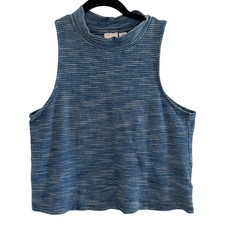 Anthropologie Postmark Blue Striped Mock Neck Sleeveless Crop Top Small picture