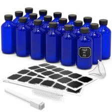 Nevlers 8 oz Boston Round Cobalt Blue Glass Bottles (Set of 18) picture