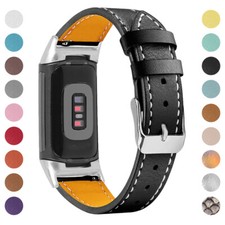 Luxury Genuine Leather Wristband Band Replacement Strap For Fitbit Charge 5 6 picture