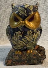 Vintage Decoupage Floral Botanical Owl Sculpture with Copper Color Eyes  6.5” picture
