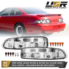 ALL CLEAR LENS Chrome Tail Light 2pc w/ Color Bulbs For 95-00 Lexus SC300 SC400 picture