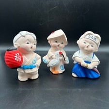 Vintage Japanese Hakata Boys Girl Matte Bisque Ceramic Doll Figurine Set 3 picture