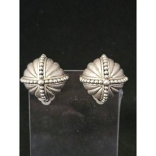Vintage Signed Oscar De La Renta Antiqued Brushed Silver Tone Clip On Earrings picture