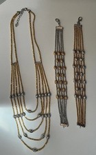 3Pc Set New  MILOR made ITALY 925 Gold Plated Multi Strand Necklace + 2Bracelets picture