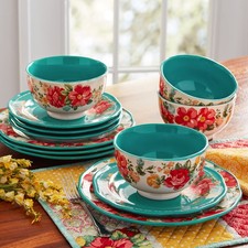 The Pioneer Woman Vintage Floral 12-Piece Dinnerware Set, Teal picture