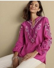 Soft Surroundings Pink Embroidered Tunic Top Boho Eyelet Floral Blouse Shirt picture
