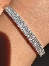 Gorgeous Solid 925 Sterling Silver Bangle Bracelet Iced Simulated Diamonds picture